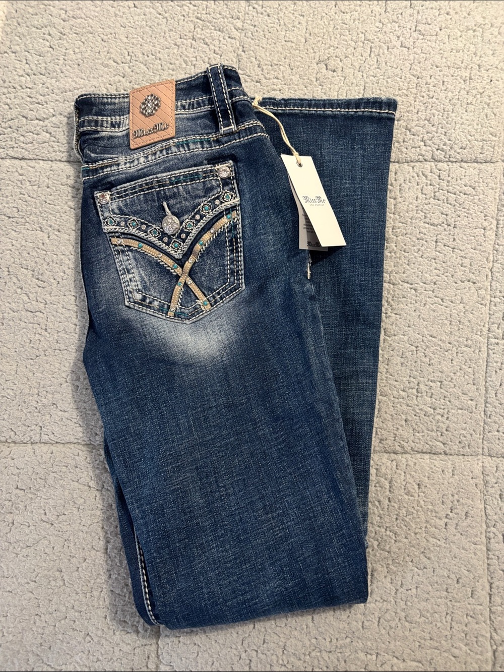 Miss Me Blue Bootcut Jeans with Embellished Back Pockets